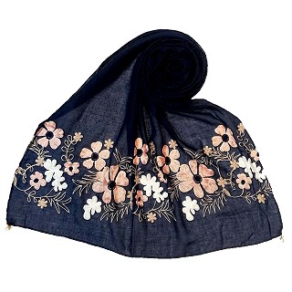 Limited edition embroidered flower hijab - Navy Blue